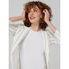 Striped 3/4 Sleeve Blazer With Ruching