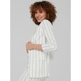 Striped 3/4 Sleeve Blazer With Ruching