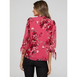 Printed Chiffon Mock Neck Blouse