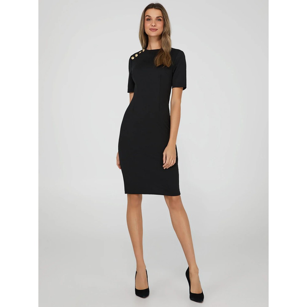 Knee Length Sheath Dress With Gold Buttons