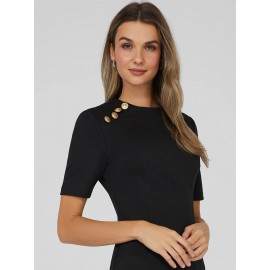 Knee Length Sheath Dress With Gold Buttons