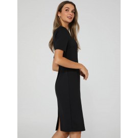 Knee Length Sheath Dress With Gold Buttons