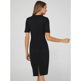 Knee Length Sheath Dress With Gold Buttons