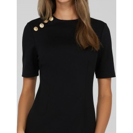 Knee Length Sheath Dress With Gold Buttons