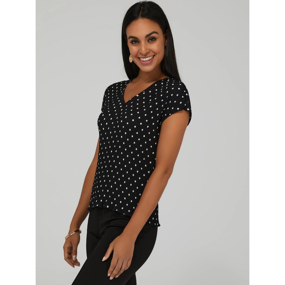 Polka Dot Bar-Back V-Neck Top