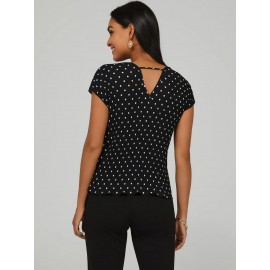 Polka Dot Bar-Back V-Neck Top