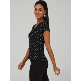 Polka Dot Bar-Back V-Neck Top